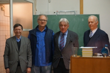 16. Jänner 2017 Prof. Richard Trappl, Walter Fehlinger, Prof. Wolfgang Kubin und Prof. Gerd Kaminski bei einem Vortrag in den Räumlichkeiten der ÖGCF
