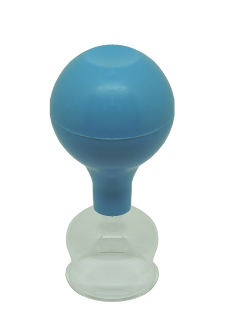 Schröpfglas ca. 3,5 cm Durchmesser mit Olive und Saugball