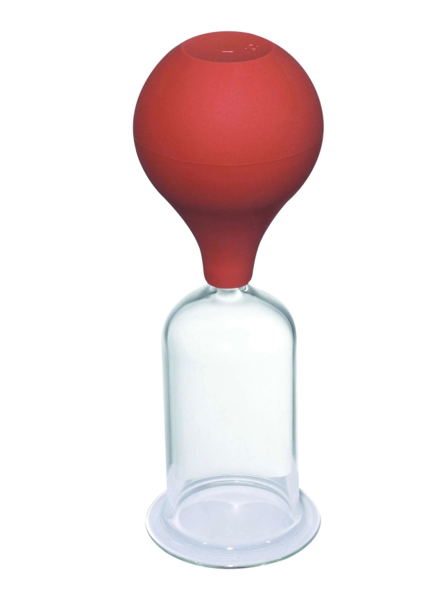 Massage-Schröpfglas hoch, mit Olive und Ball ca. 9 x 3cm Dm